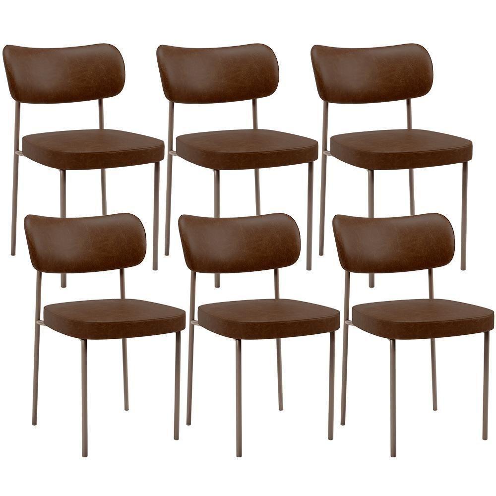 Kit 06 Cadeiras Estofadas Para Sala De Jantar Melina Base Arena L02 Couríssimo Marrom - Lyam Decor - 1
