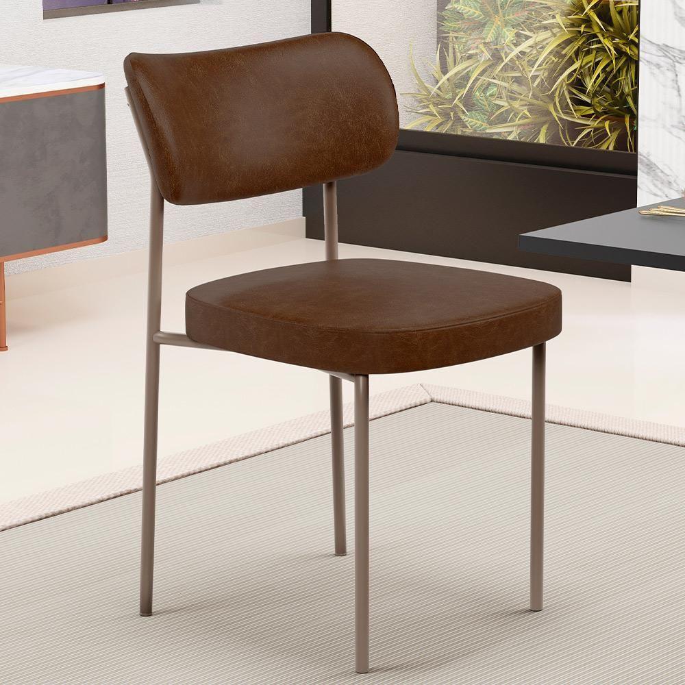 Kit 06 Cadeiras Estofadas Para Sala De Jantar Melina Base Arena L02 Couríssimo Marrom - Lyam Decor - 6