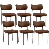 Kit 06 Cadeiras Estofadas Para Sala De Jantar Melina Base Arena L02 Couríssimo Marrom - Lyam Decor - 1