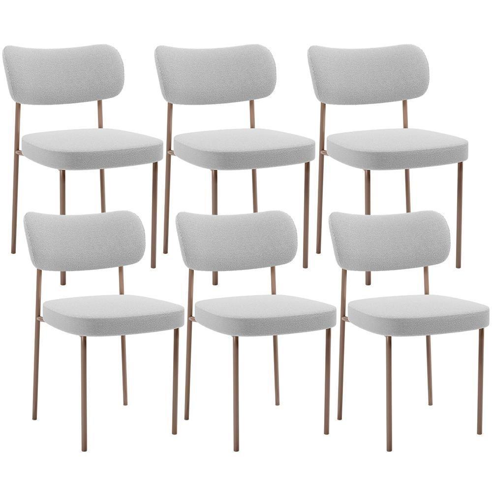 Kit 06 Cadeiras Estofadas Para Sala De Jantar Melina Base Arena L02 Bouclê Cinza - Lyam Decor - 1