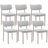 Kit 06 Cadeiras Estofadas Para Sala De Jantar Melina Base Arena L02 Bouclê Cinza - Lyam Decor - 1