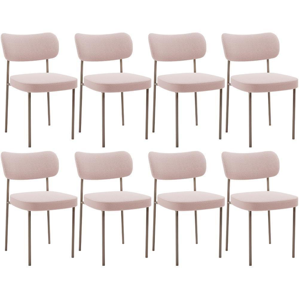 Kit 08 Cadeiras Estofadas Para Sala De Jantar Melina Base Arena L02 Bouclê Rosê - Lyam Decor - 1