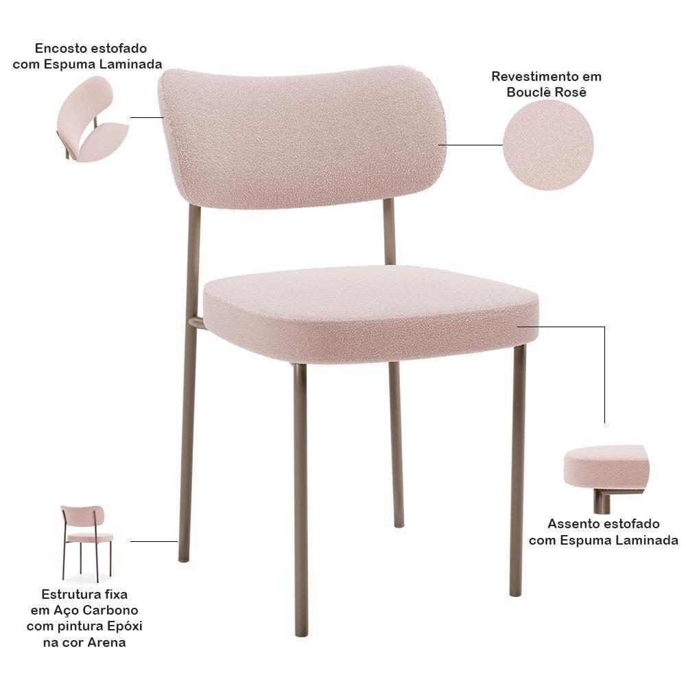 Kit 08 Cadeiras Estofadas Para Sala De Jantar Melina Base Arena L02 Bouclê Rosê - Lyam Decor - 3