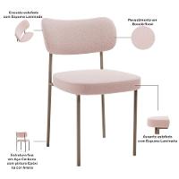 Kit 08 Cadeiras Estofadas Para Sala De Jantar Melina Base Arena L02 Bouclê Rosê - Lyam Decor - 3