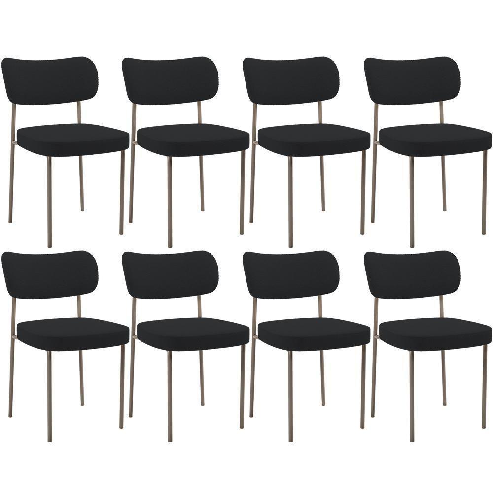 Kit 08 Cadeiras Estofadas Para Sala De Jantar Melina Base Arena L02 Bouclê Preto - Lyam Decor - 1