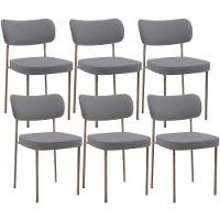 Kit 06 Cadeiras Estofadas Para Sala De Jantar Melina Base Arena L02 Suede Cinza - Lyam Decor - 1