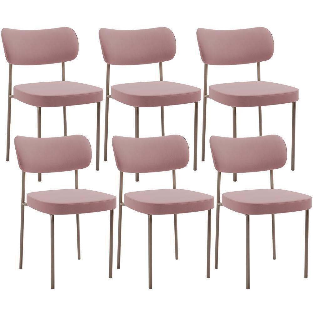 Kit 06 Cadeiras Estofadas Para Sala De Jantar Melina Base Arena L02 Suede Rosê - Lyam Decor - 1