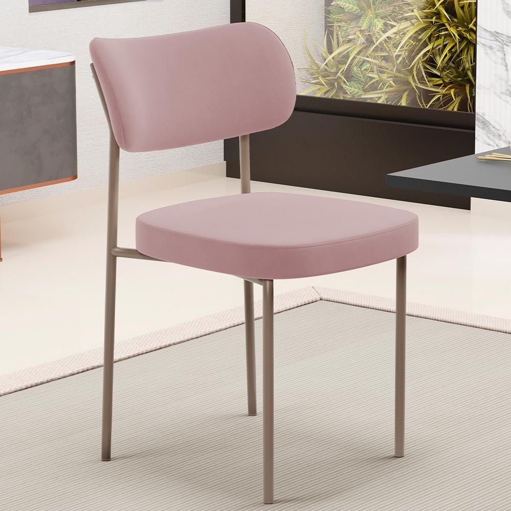 Kit 06 Cadeiras Estofadas Para Sala De Jantar Melina Base Arena L02 Suede Rosê - Lyam Decor - 6