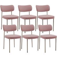 Kit 06 Cadeiras Estofadas Para Sala De Jantar Melina Base Arena L02 Suede Rosê - Lyam Decor - 1