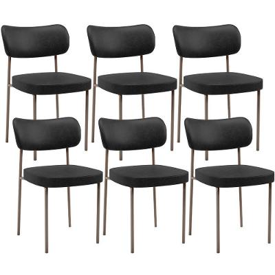 Kit 06 Cadeiras Estofadas Para Sala De Jantar Melina Base Arena L02 Couríssimo Preto - Lyam Decor