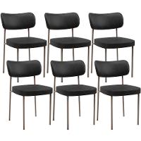 Kit 06 Cadeiras Estofadas Para Sala De Jantar Melina Base Arena L02 Couríssimo Preto - Lyam Decor - 1