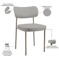 Kit 04 Cadeiras Decorativa Estofada Para Sala De Jantar Melina Base Arena L02 Linho Cinza - Lyam Decor - 3