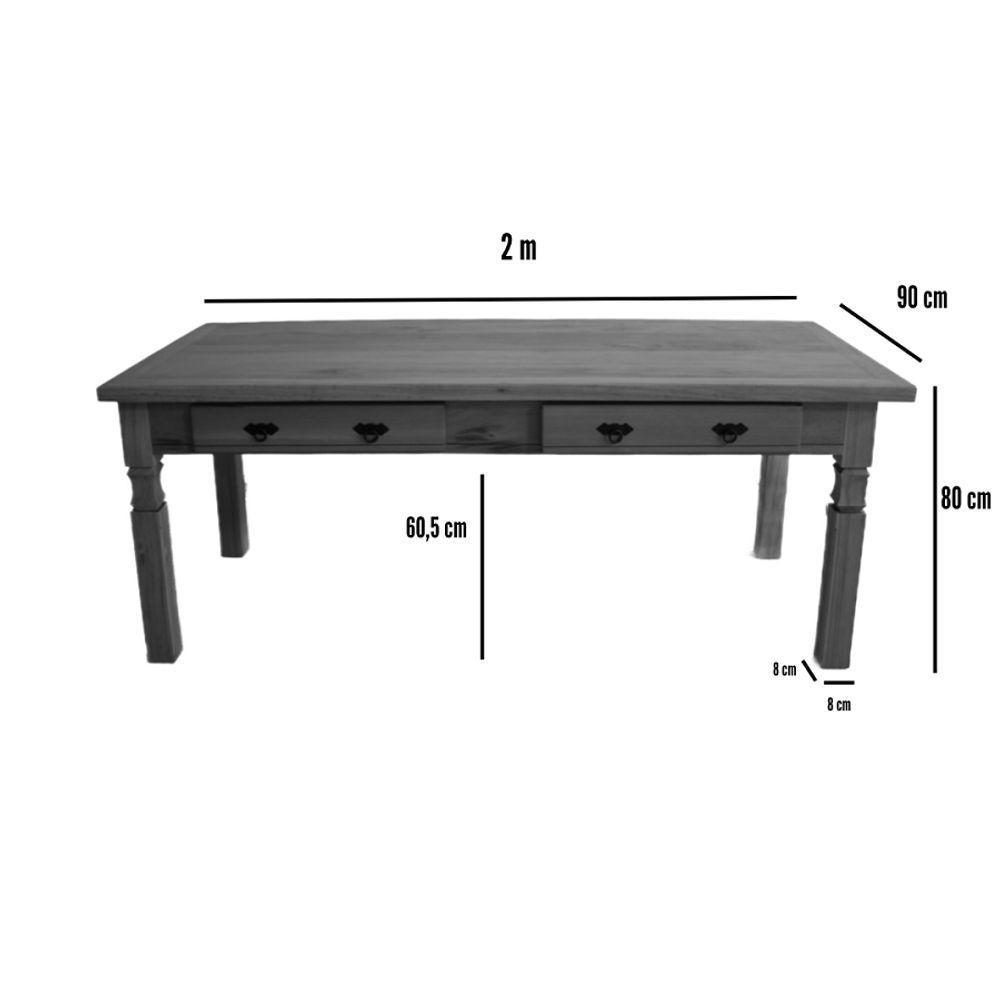Mesa De Jantar 2 M Madeira Maciça Natural Com Gaveta - Drawer - 4