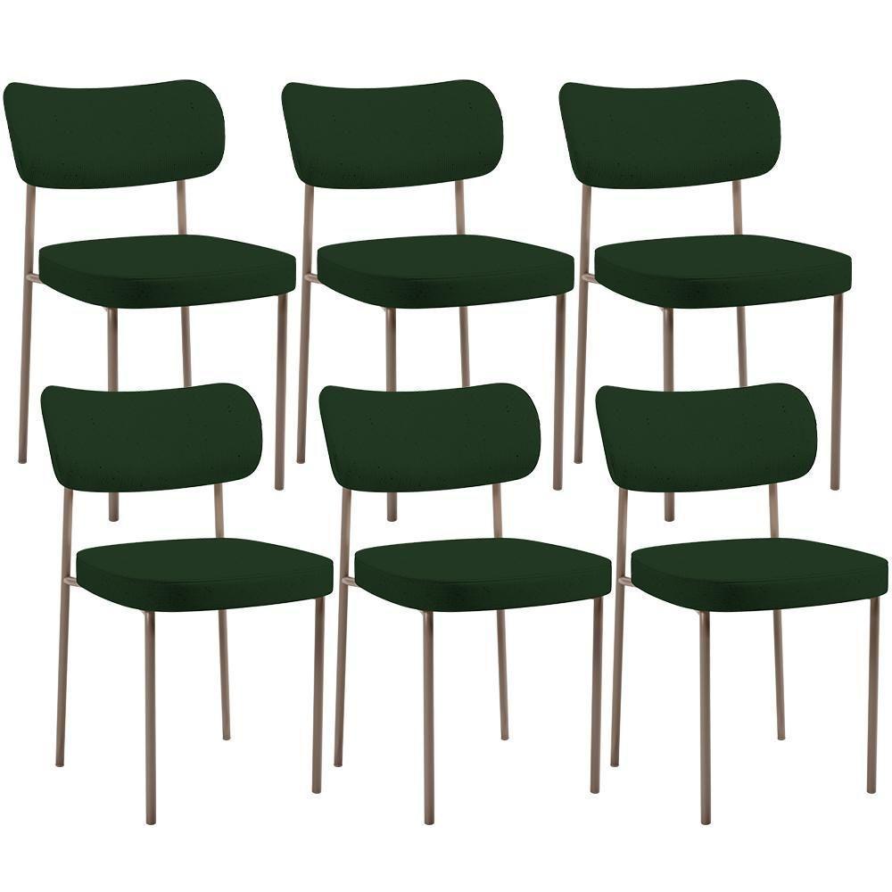 Kit 06 Cadeiras Estofadas Para Sala De Jantar Melina Base Arena L02 Suede Verde Musgo - Lyam Decor - 1