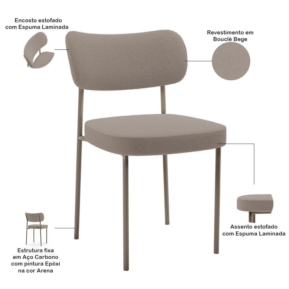 Kit 08 Cadeiras Estofadas Para Sala De Jantar Melina Base Arena L02 Bouclê Bege - Lyam Decor - 3