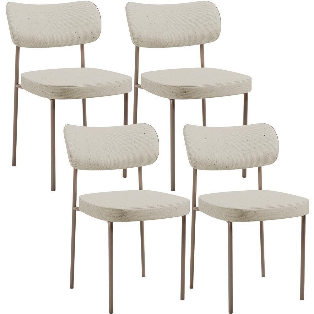 Kit 04 Cadeiras Decorativa Estofada Para Sala De Jantar Melina Base Arena L02 Linho Champagne - Lyam Decor - 1