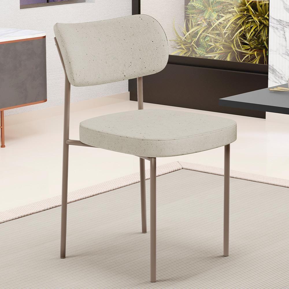 Kit 04 Cadeiras Decorativa Estofada Para Sala De Jantar Melina Base Arena L02 Linho Champagne - Lyam Decor - 4