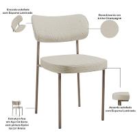 Kit 04 Cadeiras Decorativa Estofada Para Sala De Jantar Melina Base Arena L02 Linho Champagne - Lyam Decor - 3