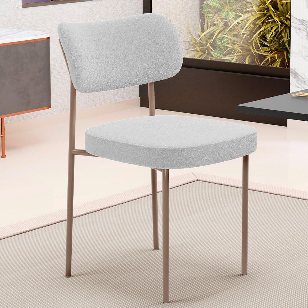 Kit 04 Cadeiras Decorativa Estofada Para Sala De Jantar Melina Base Arena L02 Bouclê Cinza - Lyam Decor - 4