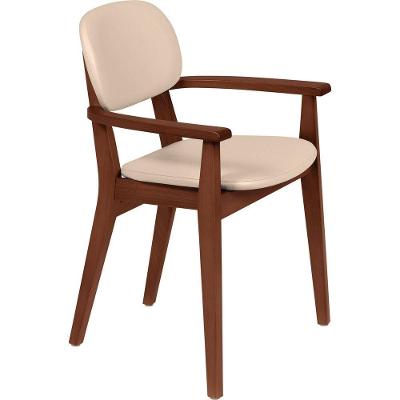 Cadeira De Madeira Tramontina London Em Tauari Amêndoa Com Braços Com Estofado Bege Tramontina