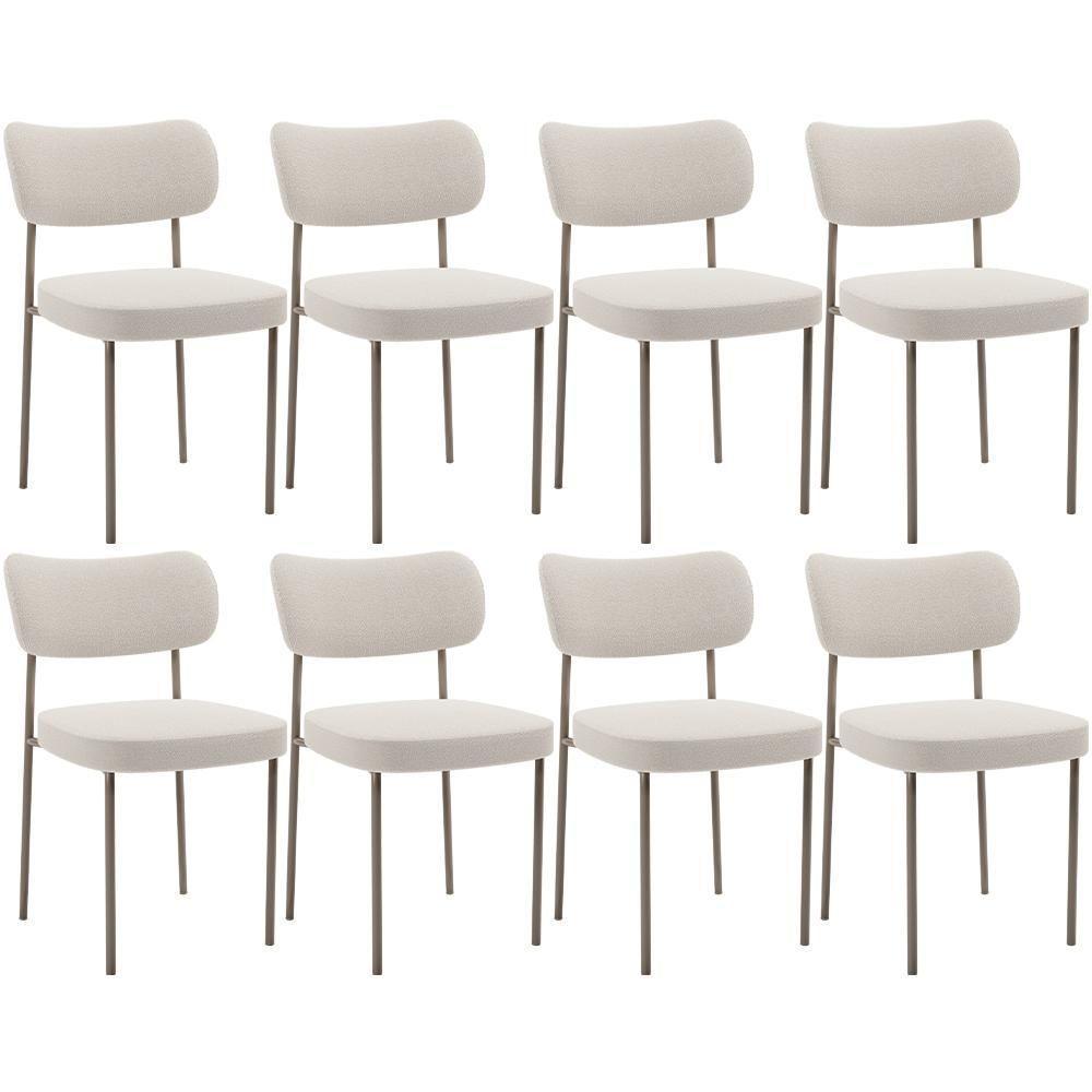 Kit 08 Cadeiras Estofadas Para Sala De Jantar Melina Base Arena L02 Bouclê Cru - Lyam Decor - 1