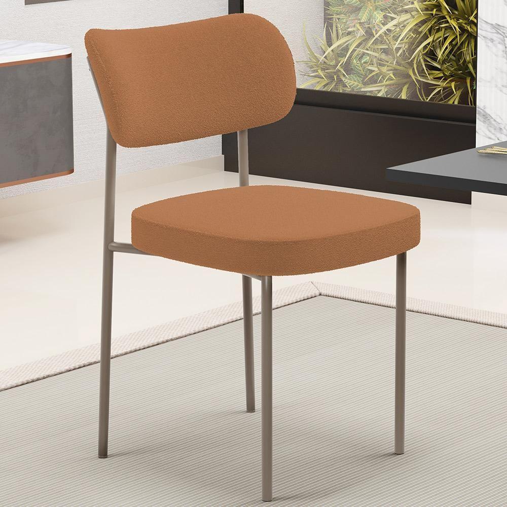 Kit 08 Cadeiras Estofadas Para Sala De Jantar Melina Base Arena L02 Bouclê Terracota - Lyam Decor - 4