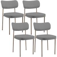 Kit 04 Cadeiras Decorativa Estofada Para Sala De Jantar Melina Base Arena L02 Linho Cinza Escuro - Lyam Decor - 1
