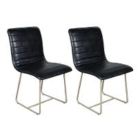 Conjunto 2 Cadeiras Cristal Sala De Jantar Em Couro Preto E Metal Champanhe - 1