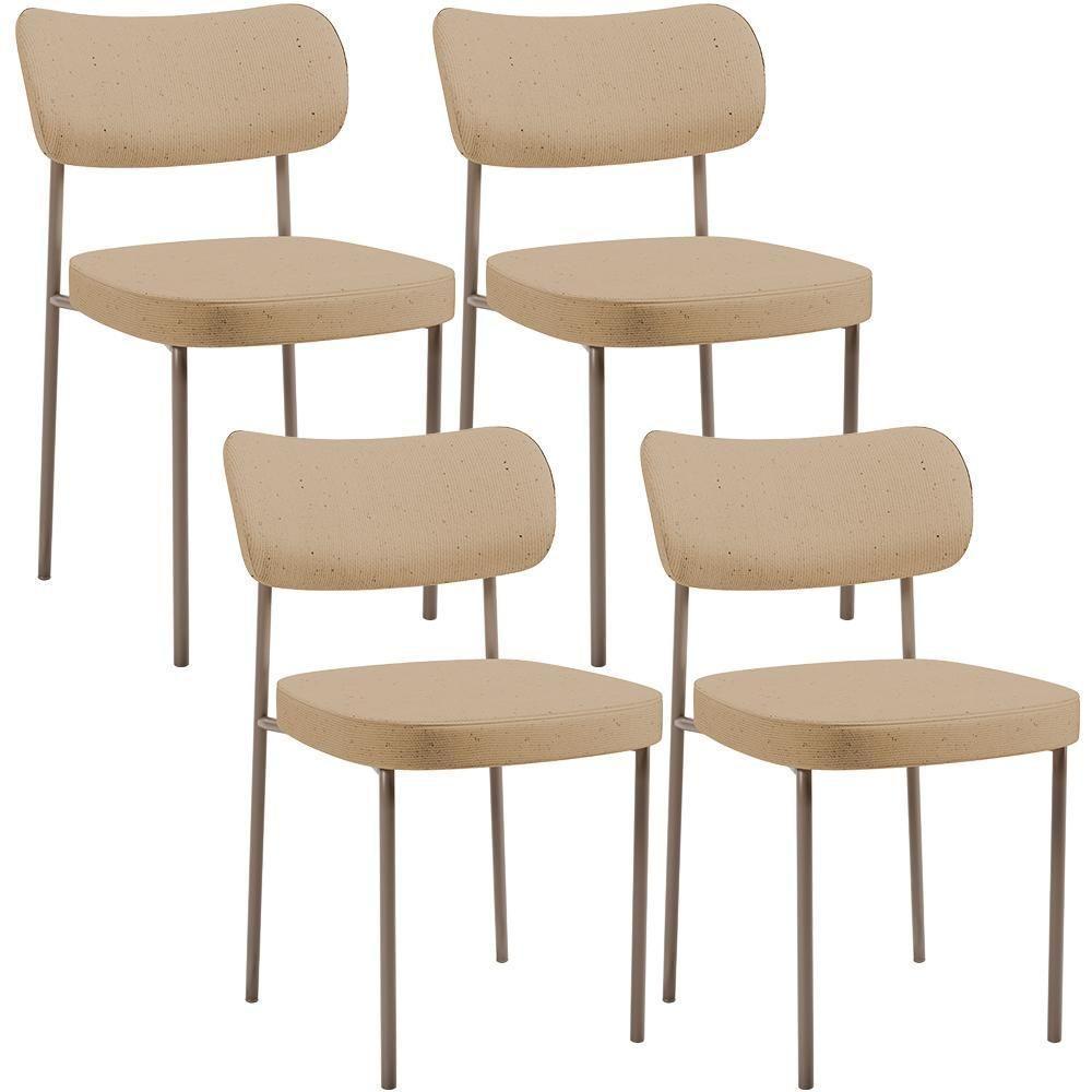 Kit 04 Cadeiras Decorativa Estofada Para Sala De Jantar Melina Base Arena L02 Linho Bege Escuro - Lyam Decor - 1