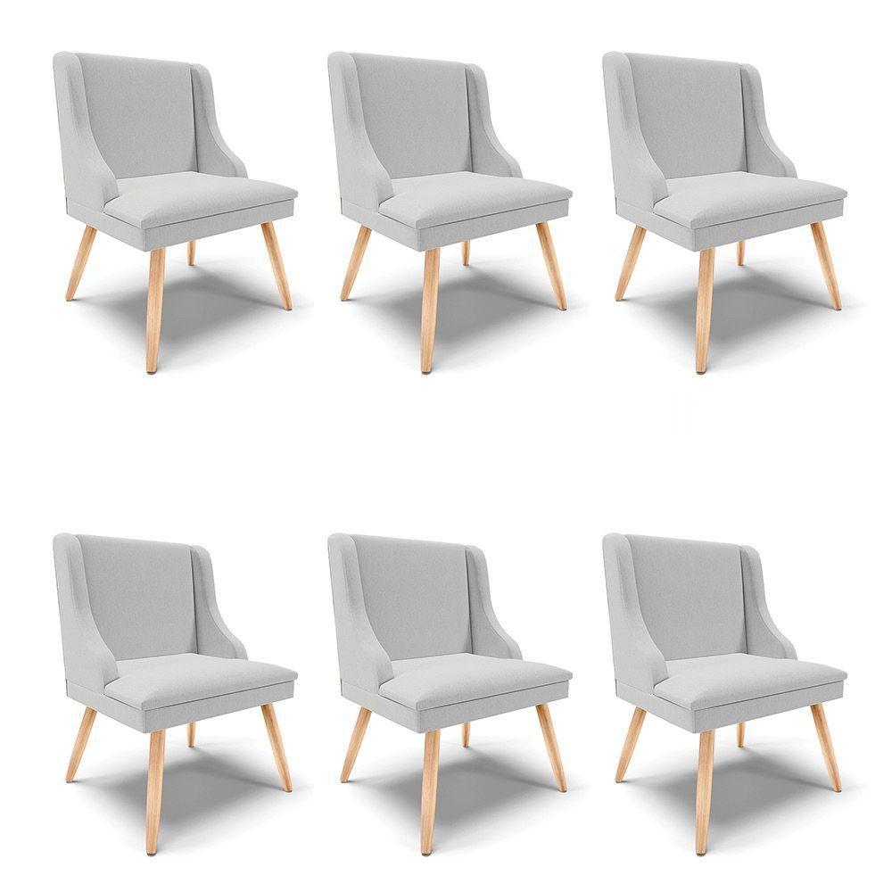 Kit 06 Cadeiras De Jantar Liz Linho Cinza A05 Pés Palito Natural - D\'rossi - 1