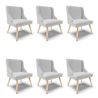 Kit 06 Cadeiras De Jantar Liz Linho Cinza A05 Pés Palito Natural - D\'rossi - 1