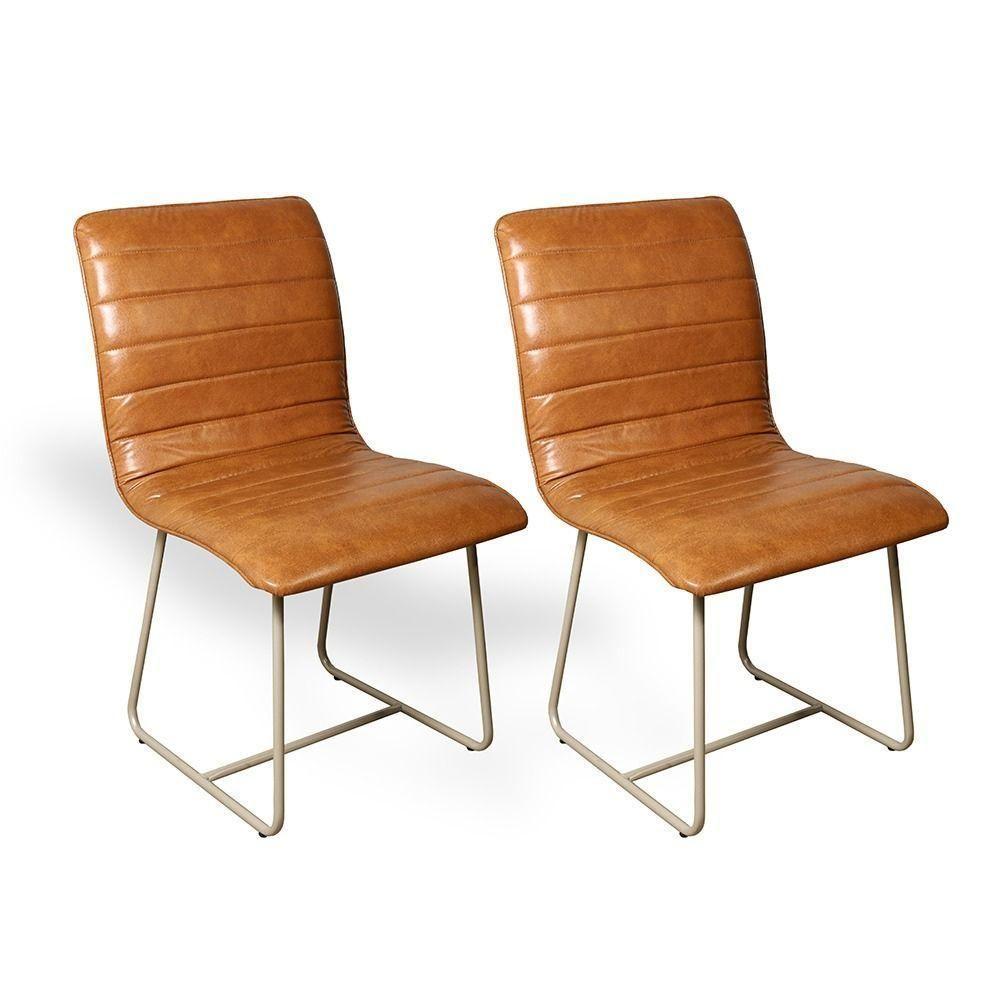 Conjunto 2 Cadeiras Cristal Sala De Jantar Em Couro Caramelo E Metal Champanhe - 1