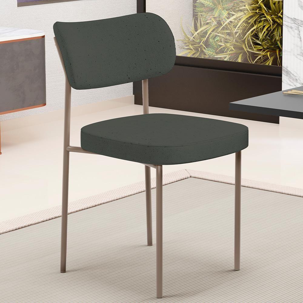 Kit 04 Cadeiras Decorativa Estofada Para Sala De Jantar Melina Base Arena L02 Linho Verde Musgo - Lyam Decor - 4