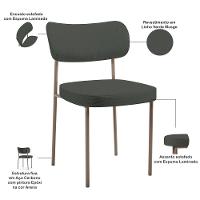 Kit 04 Cadeiras Decorativa Estofada Para Sala De Jantar Melina Base Arena L02 Linho Verde Musgo - Lyam Decor - 3