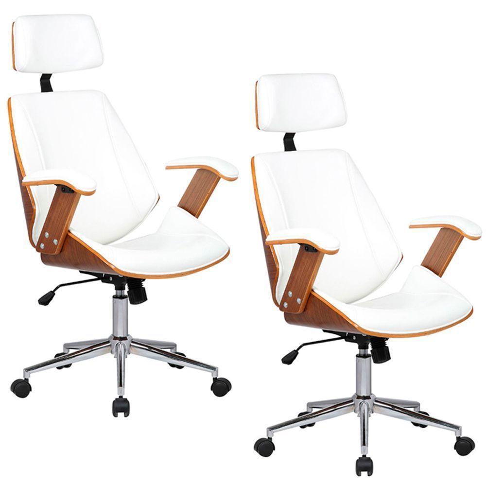 Kit 02 Cadeiras de Escritório Presidente Giratória com Regulagem de Altura Akon Pu Branco Gran Belo - 1