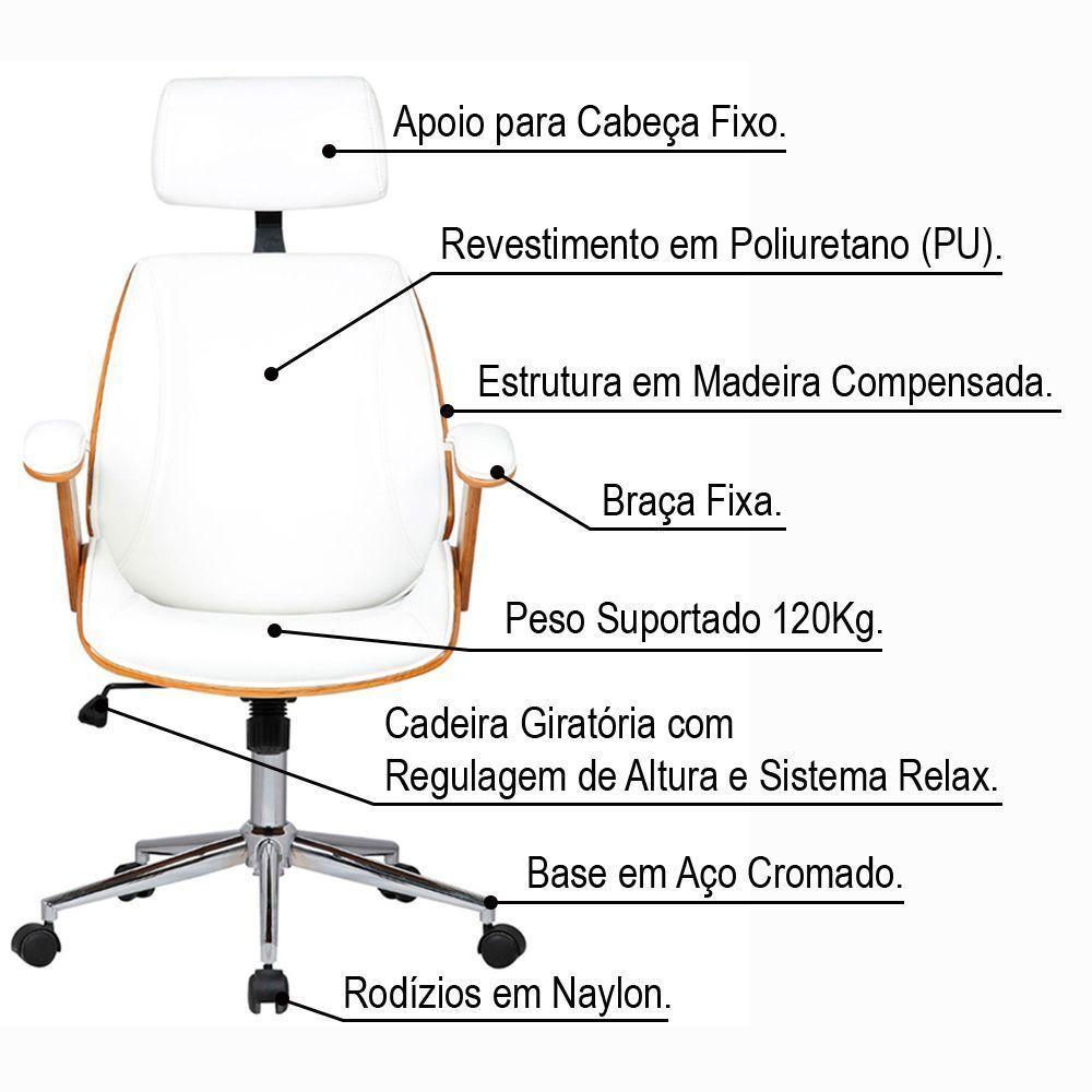 Kit 02 Cadeiras de Escritório Presidente Giratória com Regulagem de Altura Akon Pu Branco Gran Belo - 8