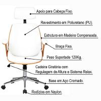 Kit 02 Cadeiras de Escritório Presidente Giratória com Regulagem de Altura Akon Pu Branco Gran Belo - 8