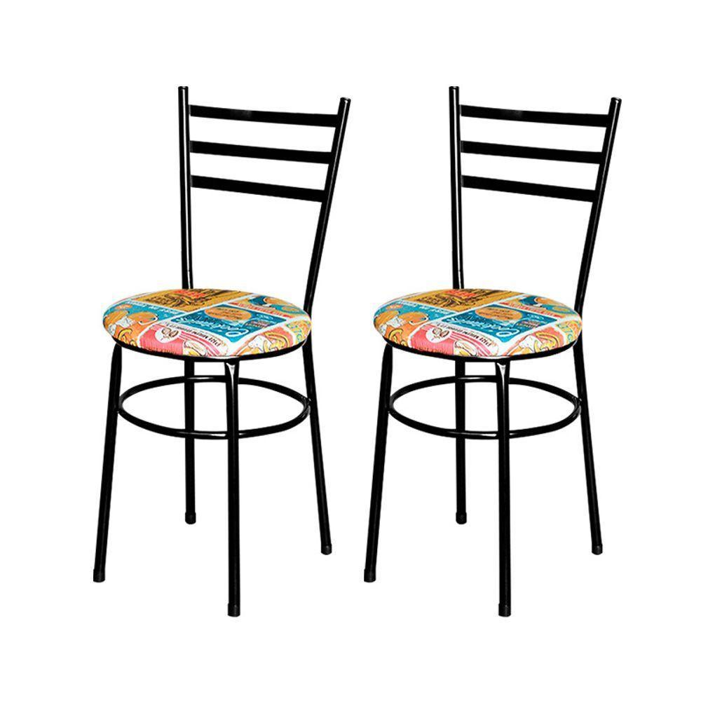 2 Cadeiras Para Mesa Epoxi Preta Assento Floral Cor:happy Hour - 1