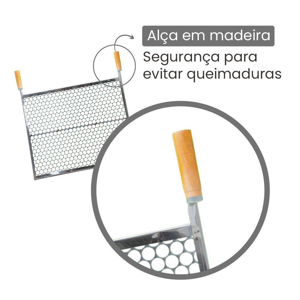Grelha Especial Inox Moeda 60x50 Para Churrasco Cabo Madeira - Gudim - 2