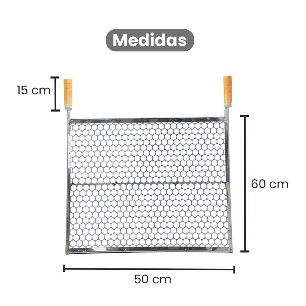 Grelha Especial Inox Moeda 60x50 Para Churrasco Cabo Madeira - Gudim - 3