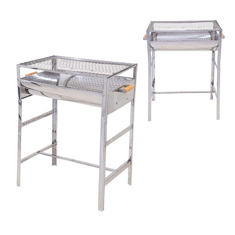 Churrasqueira Cariocão Grelha Moeda Inox Com Alças Madeira - Gudim - 1