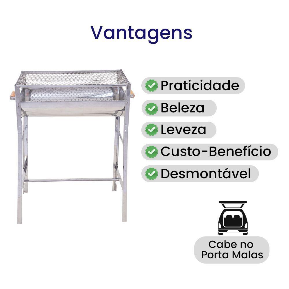 Churrasqueira Cariocão Grelha Moeda Inox Com Alças Madeira - Gudim - 5