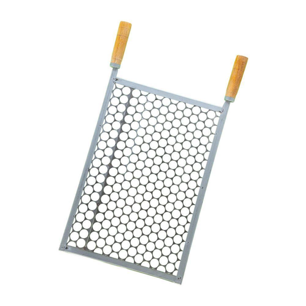 Grelha Popular Moeda Inox 45x30 Para Churrasco Cabo Madeira N° 2 - Gudim - 1