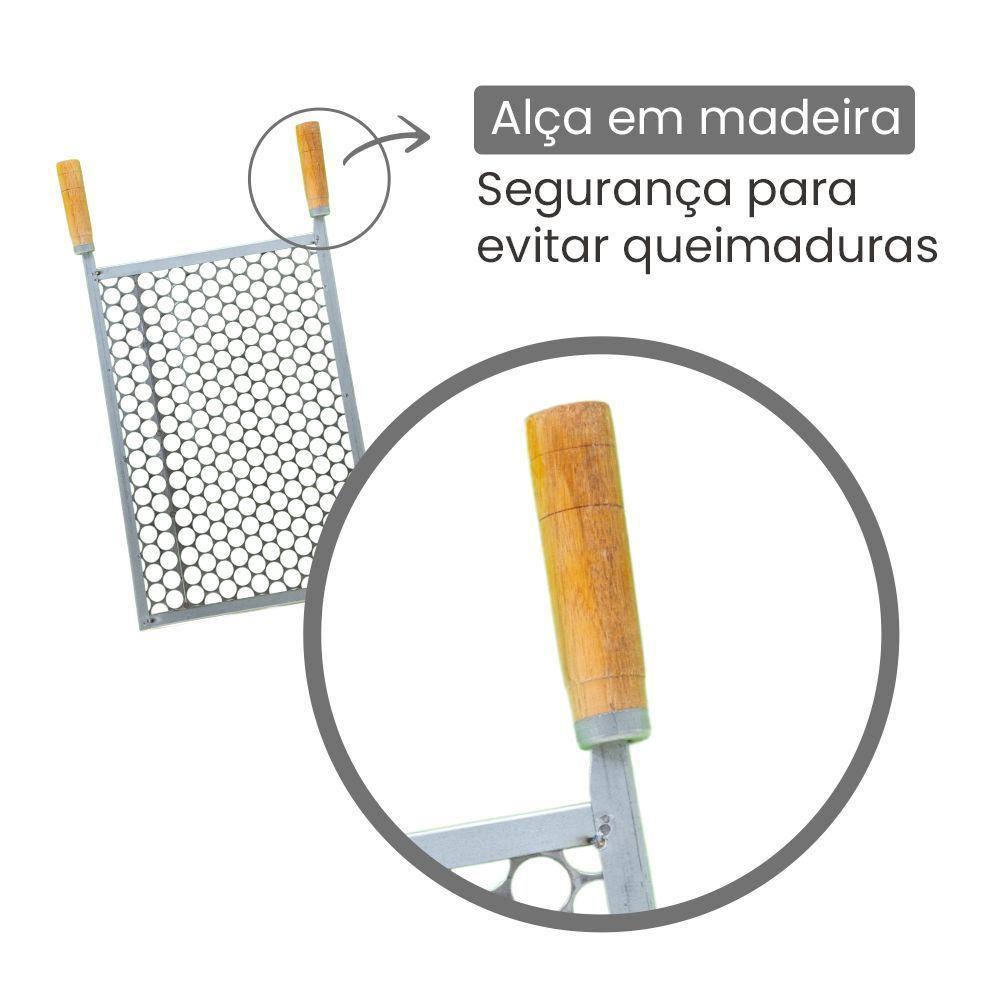 Grelha Popular Moeda Inox 45x30 Para Churrasco Cabo Madeira N° 2 - Gudim - 2