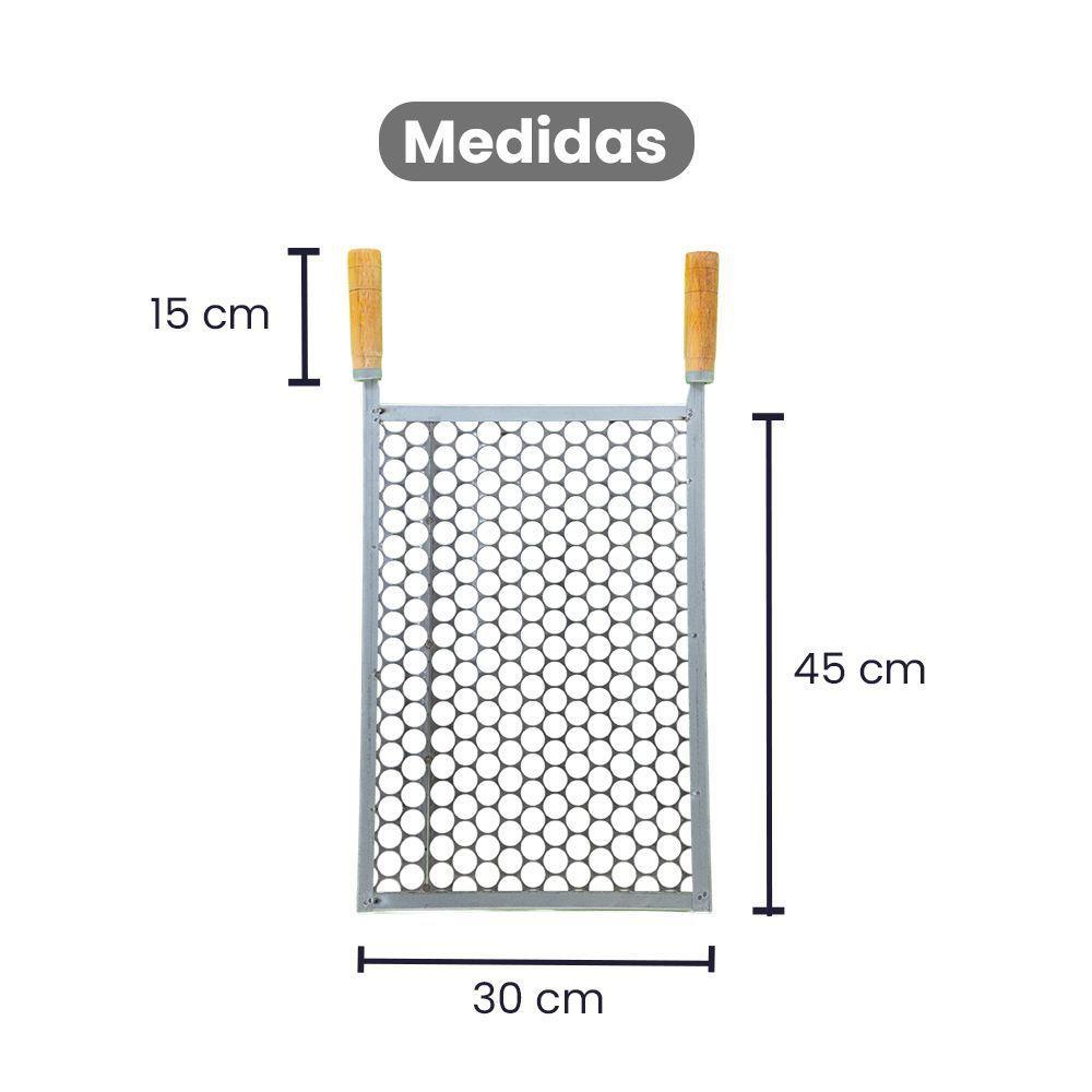 Grelha Popular Moeda Inox 45x30 Para Churrasco Cabo Madeira N° 2 - Gudim - 3