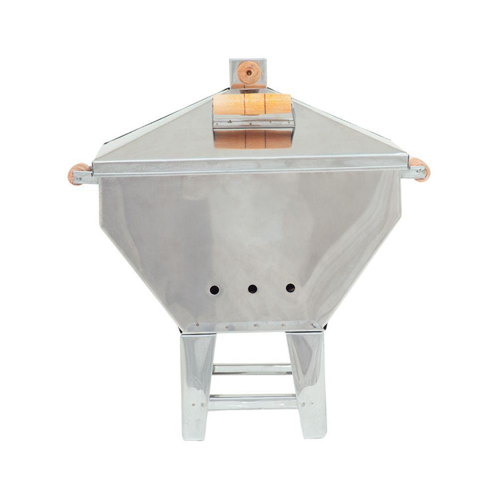 Churrasqueira A Bafo Devassa Inox Com Tampa E Alças Laterais De Madeira - Gudim - 1