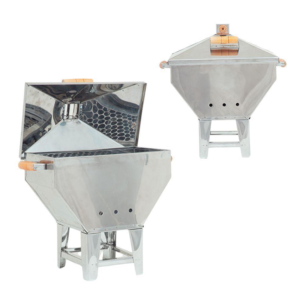 Churrasqueira A Bafo Devassa Inox Com Tampa E Alças Laterais De Madeira - Gudim - 2