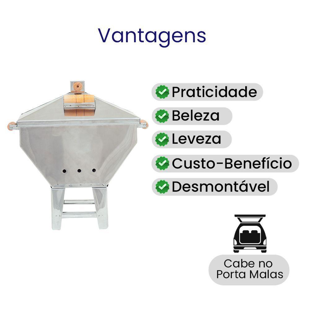 Churrasqueira A Bafo Devassa Inox Com Tampa E Alças Laterais De Madeira - Gudim - 5