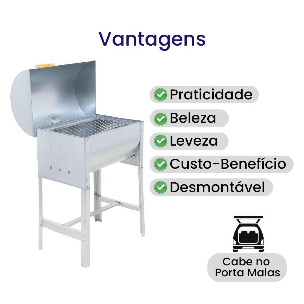 Churrasqueira Mini A Bafo Aço Galvanizado Com Tampa E Alça De Madeira - Gudim - 5
