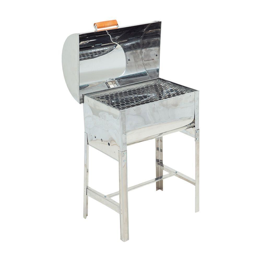 Churrasqueira Mini A Bafo Inox Com Tampa E Alça De Madeira - Gudim - 2